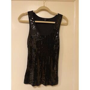 Vtg Express Sequin Scoop Neck Tank Top Party WhimsyGoth Sparkles Glam Y2K